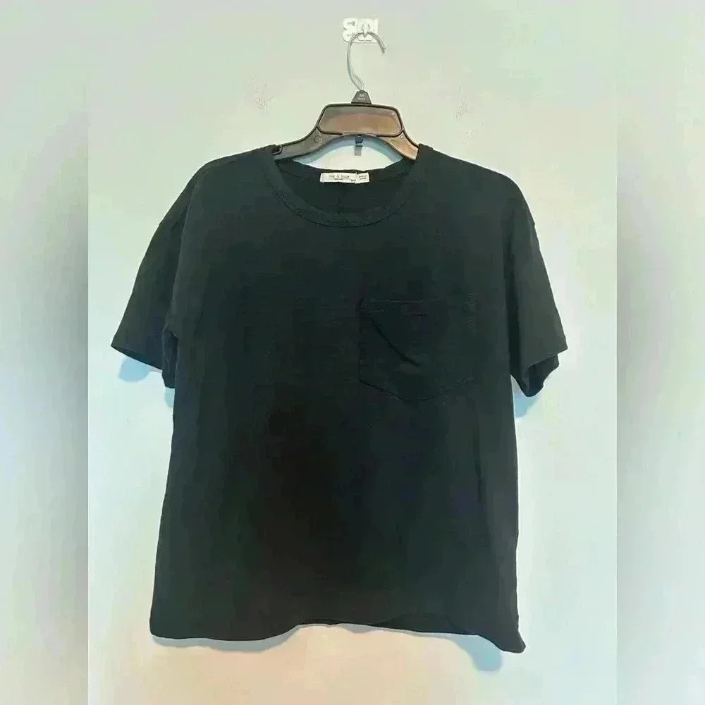 Rag & Bone Womens Black T-Shirt Cotton SIze XS Thick front pocket Short Sleeve